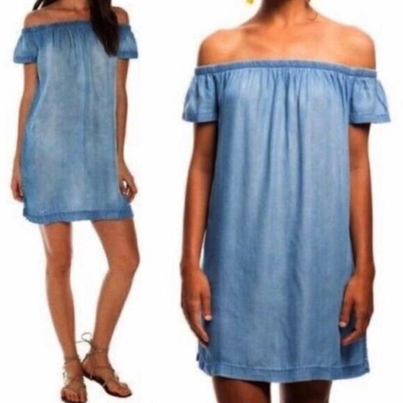 Cloth + Stone Chambray Dress Off The Shoulder Women’s Small Fisherman Americana - Picture 9 of 9